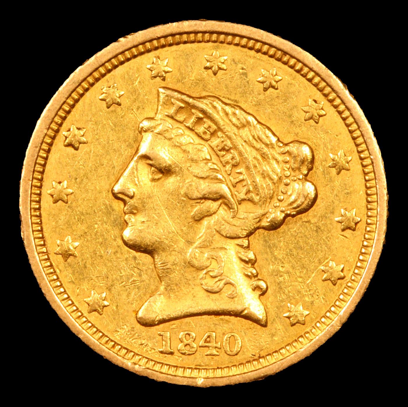 ***Auction Highlight*** 1840-p Gold Liberty Quarter Eagle $2 1/2 Graded BU+ By USCG (fc)