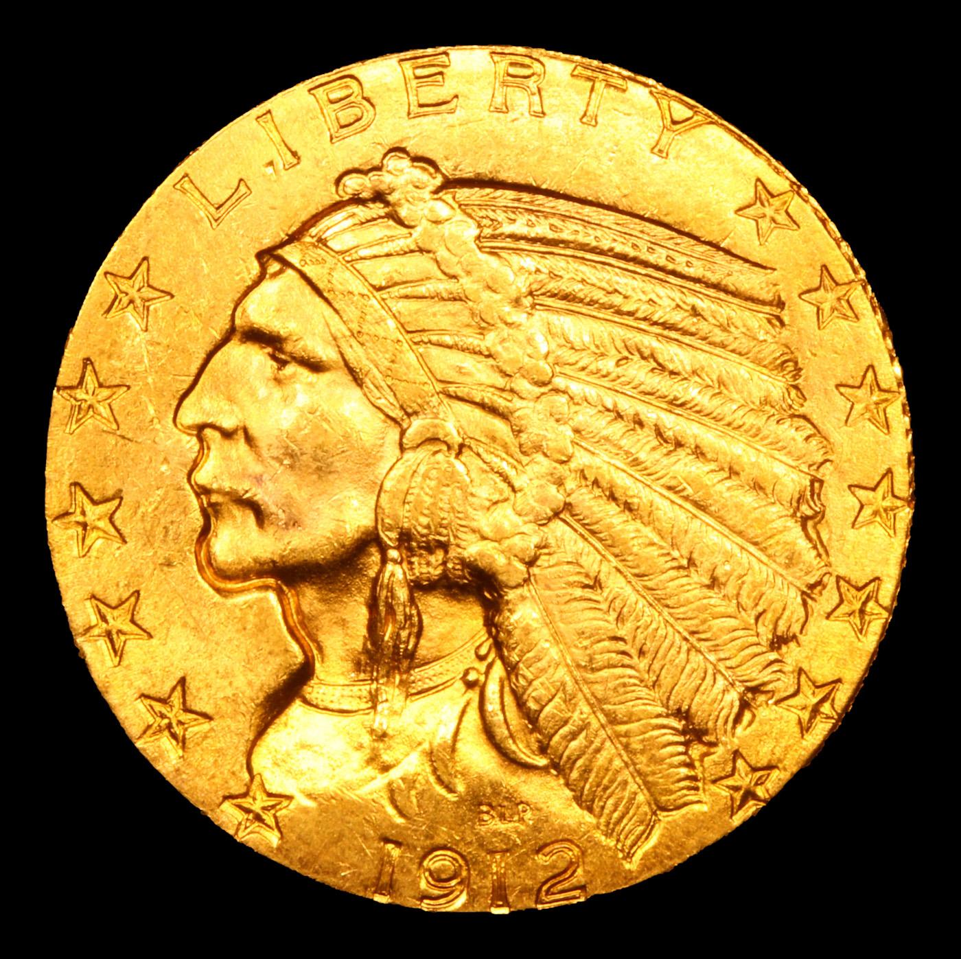 ***Auction Highlight*** 1912-p Gold Indian Half Eagle $5 Graded ms65 By SEGS (fc)