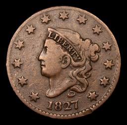 1827 N7 R3 Coronet Head Large Cent 1c Grades vf details