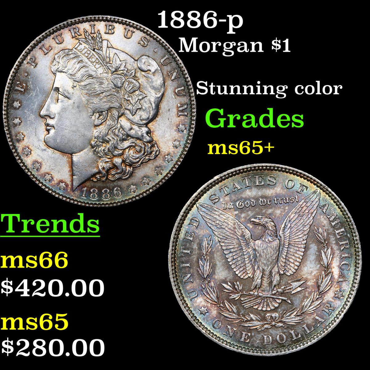 1886-p Morgan Dollar $1 Grades GEM+ Unc