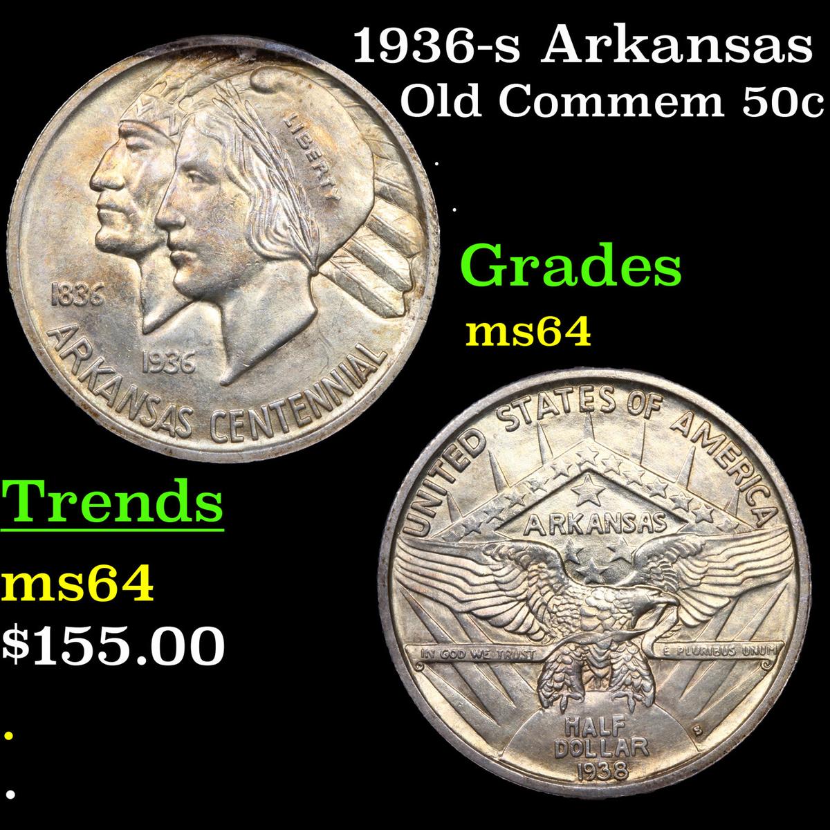 1936-s Arkansas Old Commem Half Dollar 50c Grades Choice Unc