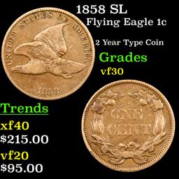 1858 SL Flying Eagle Cent 1c Grades vf++