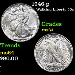 1946-p Walking Liberty Half Dollar 50c Grades Choice Unc