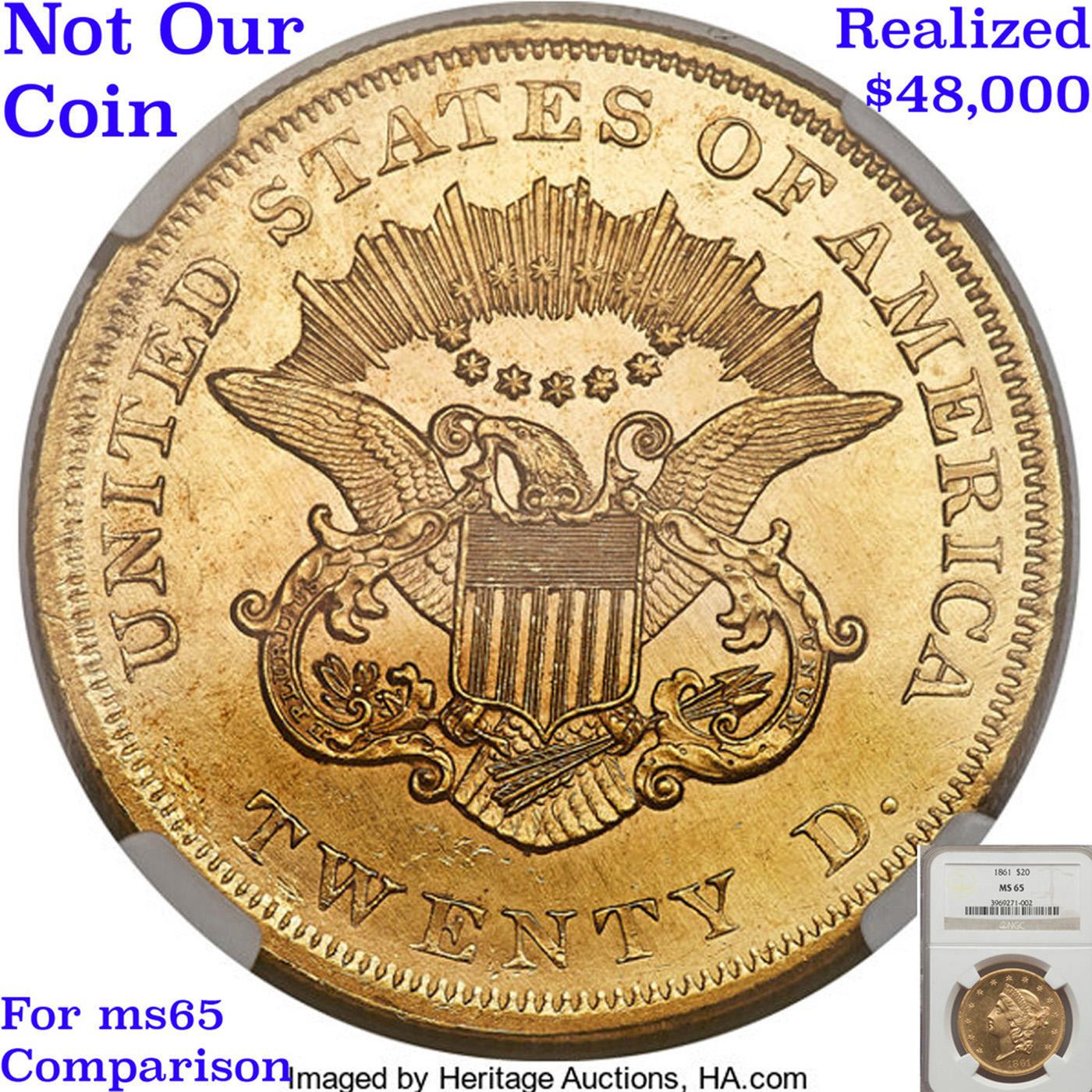 ***Auction Highlight*** 1861-p Gold Liberty Double Eagle $20 Graded ms64 By SEGS (fc)