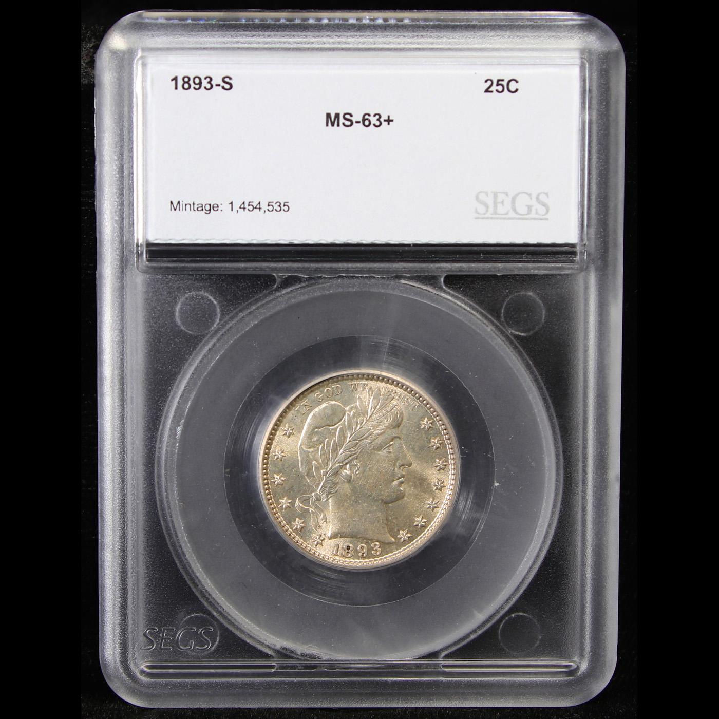 ***Auction Highlight*** 1893-s Barber Quarter 25c Graded ms63+ By SEGS (fc)