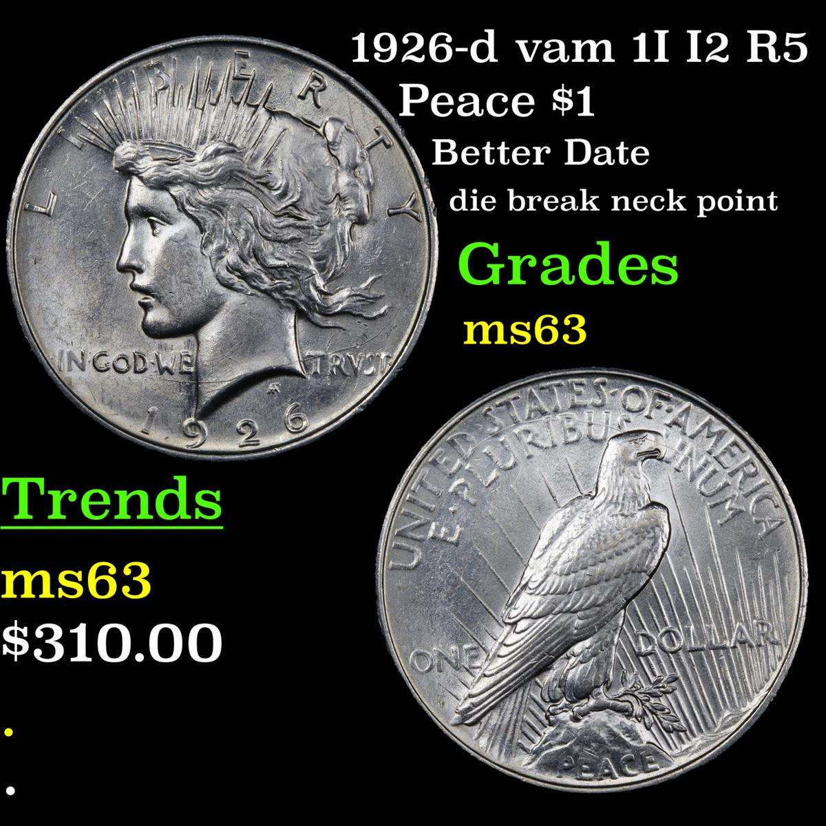 1926-d vam 1I I2 R5 Peace Dollar $1 Grades Select Unc