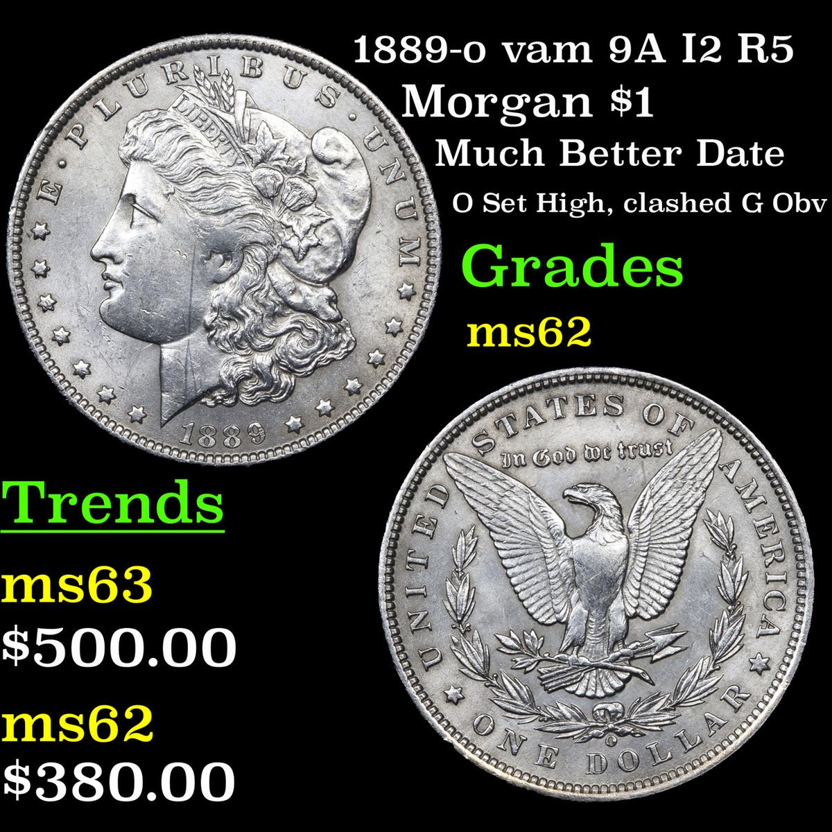 1889-o vam 9A I2 R5 Morgan Dollar $1 Grades Select Unc