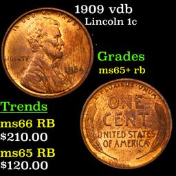 1909 vdb Lincoln Cent 1c Grades Gem+ Unc RB