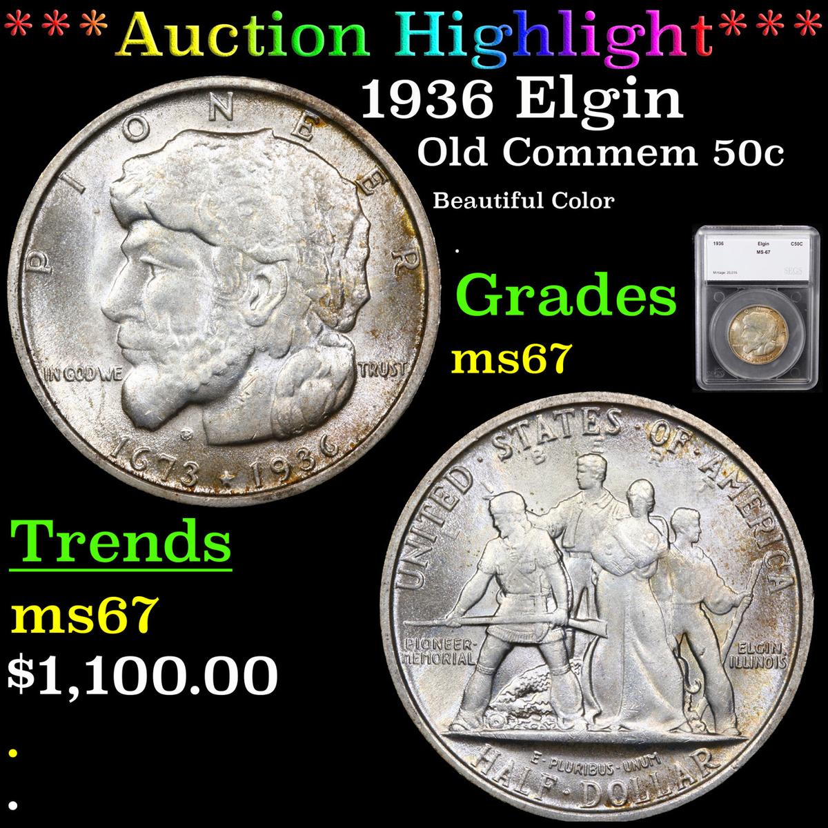 ***Auction Highlight*** 1936 Elgin Old Commem Half Dollar 50c Graded ms67 By SEGS (fc)