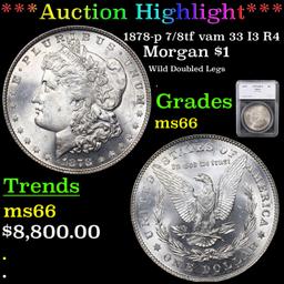 ***Auction Highlight*** 1878-p 7/8tf vam 33 I3 R4 Morgan Dollar $1 Graded ms66 By SEGS (fc)