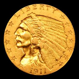 ***Auction Highlight*** 1911-d Strong D Gold Indian Quarter Eagle $2 1/2 Graded BU+ By USCG (fc)