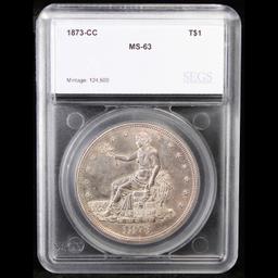 ***Auction Highlight*** 1873-cc Trade Dollar $1 Graded ms63 By SEGS (fc)
