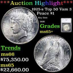 ***Auction Highlight*** 1925-s Top 50 Vam 3 Peace Dollar $1 Graded ms65+ By SEGS (fc)