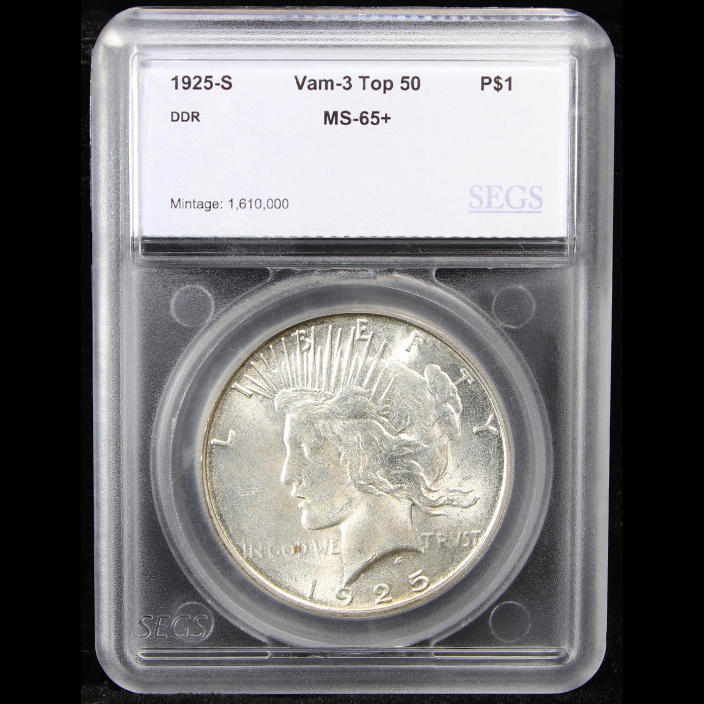 ***Auction Highlight*** 1925-s Top 50 Vam 3 Peace Dollar $1 Graded ms65+ By SEGS (fc)