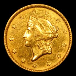 ***Auction Highlight*** 1849C CLOSED WREATH Charlotte Gold Dollar $1 Graded ms61 details By SEGS (fc