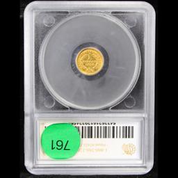 ***Auction Highlight*** 1849C CLOSED WREATH Charlotte Gold Dollar $1 Graded ms61 details By SEGS (fc