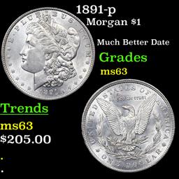 1891-p Morgan Dollar $1 Grades Select Unc