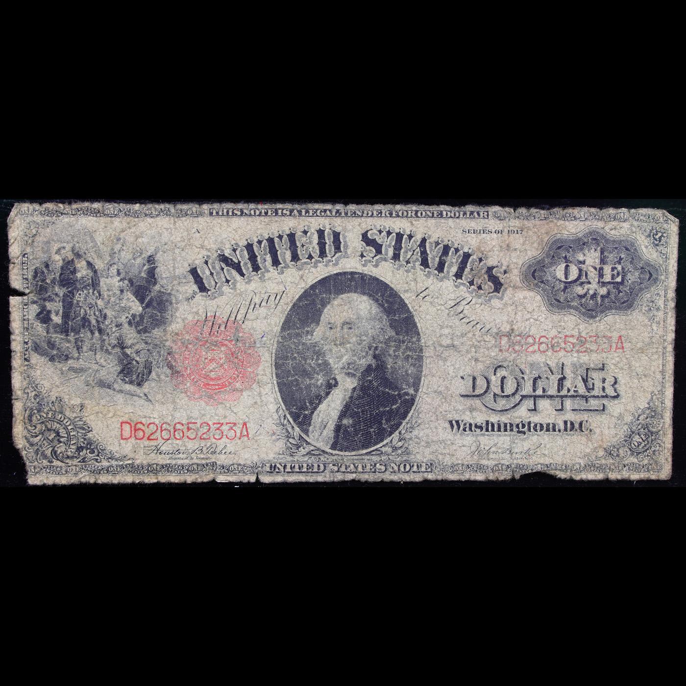 1917 $1 Large Size Legal Tender, Signatures of Burke & Teehee, FR36 Grades g, good