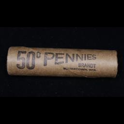 Mixed small cents 1c orig shotgun roll, 1919-s Wheat Cent, 1884 Indian Cent other end, McDonalds Wra