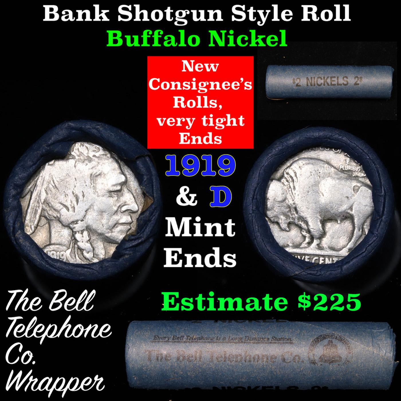 Buffalo Nickel Shotgun Roll in Old Bank Style 'Bell Telephone'  Wrapper 1919 & d Mint Ends