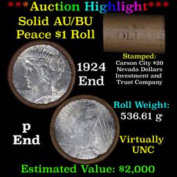 ***Auction Highlight*** AU/BU Slider Shotgun Nevada Invest & Trust Co Peace $1 Roll 1924 & P Ends Vi