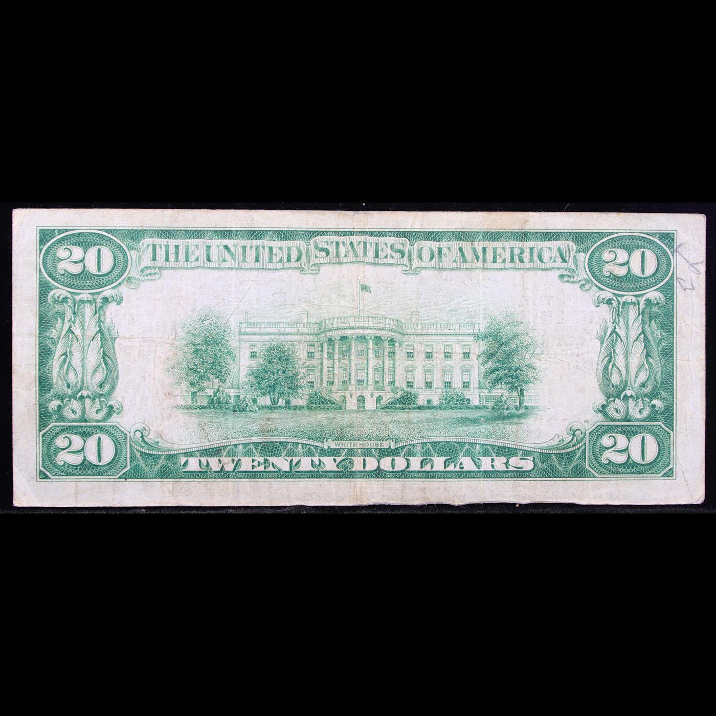 1929 $20 National Currency 'The Federal Reserve Bank Of new York, NY' Grades vf+