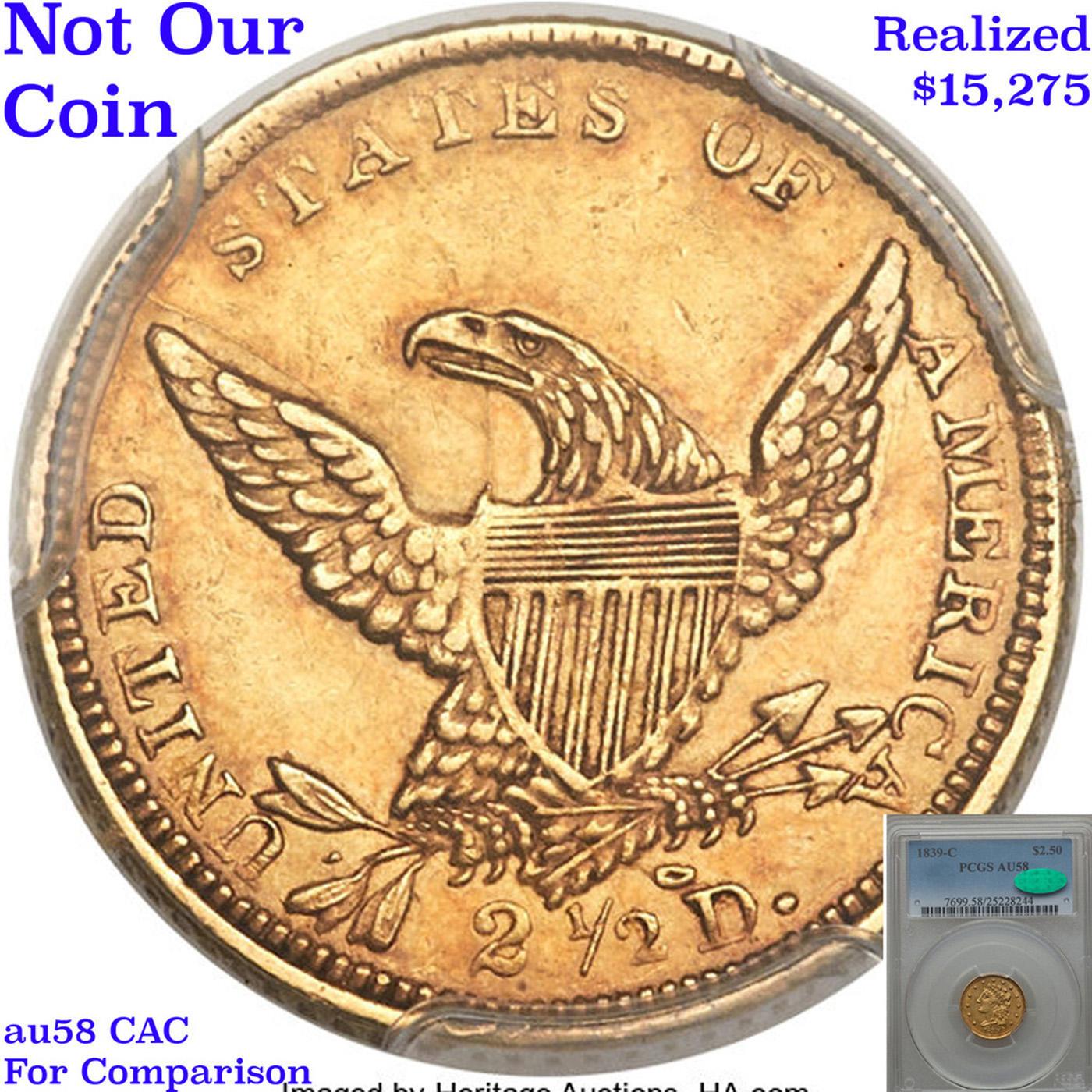 ***Auction Highlight*** 1839-c Charlotte Classic Head $2 1/2 Gold Graded au58 Details By SEGS (fc)