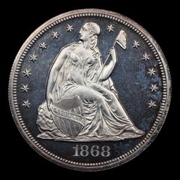 Proof ***Auction Highlight*** 1868 Motto Seated Liberty Dollar $1 Graded pr66 DCAM By SEGS (fc)