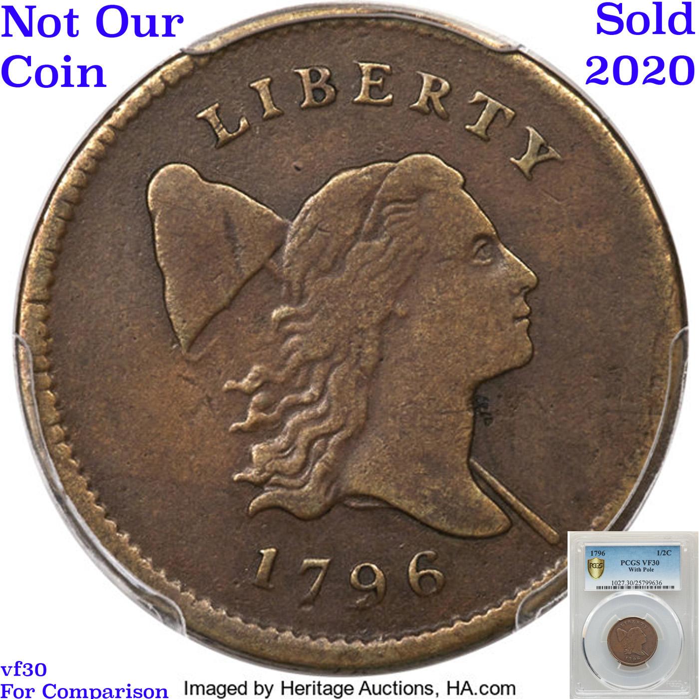 ***Auction Highlight*** 1796 W/ Pole Liberty Cap half cent 1/2c Graded vf35 details By SEGS (fc)
