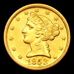 ***Auction Highlight*** 1853-d Dahlonega Variety 29-V Gold Liberty Half Eagle $5 Graded ms63 By SEGS