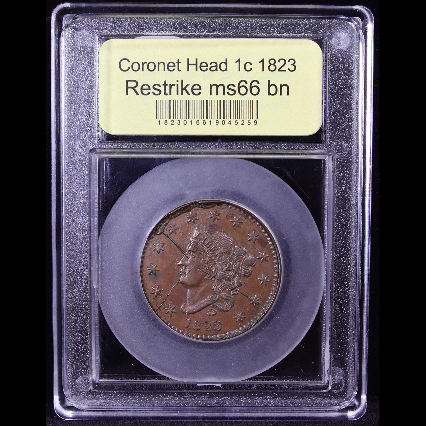 ***Auction Highlight*** 1823 Restrike Coronet Head Large Cent 1c Graded GEM+ Unc BN By USCG (fc)