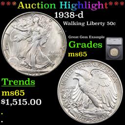 ***Auction Highlight*** 1938-d Walking Liberty Half Dollar 50c Graded ms65 By SEGS (fc)