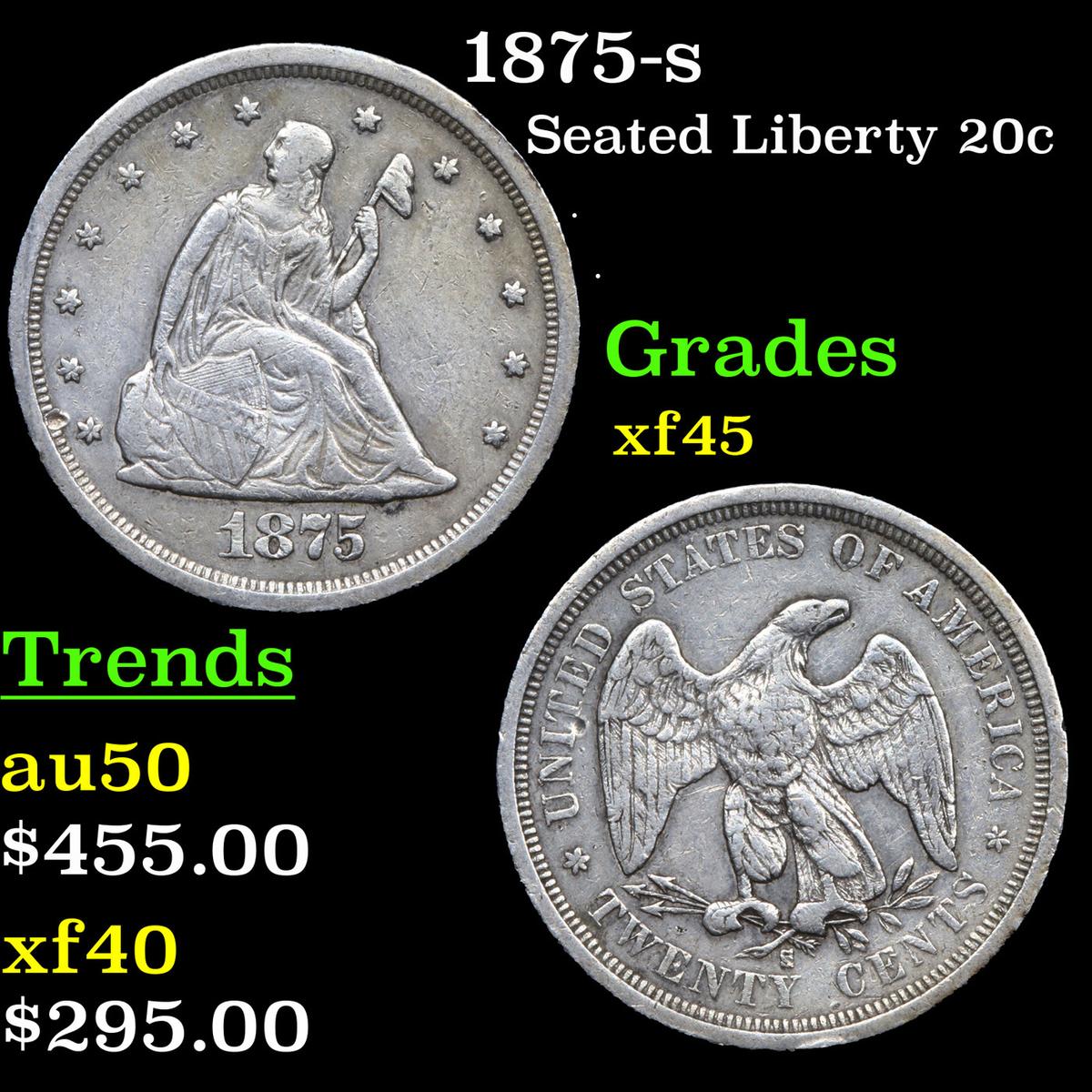 1875-s Twenty Cent Piece 20c Grades xf+