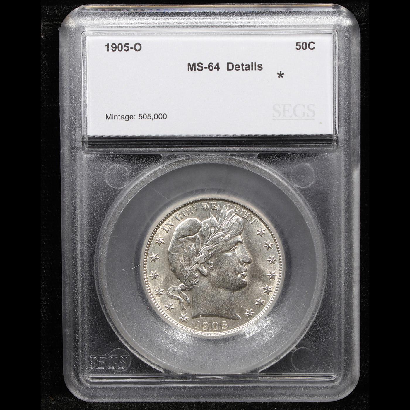 ***Auction Highlight*** 1905-o Barber Half Dollars 50c Graded ms64 details By SEGS (fc)