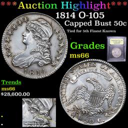 ***Auction Highlight*** 1814 O-105 Capped Bust Half Dollar 50c Graded GEM+ Unc By USCG (fc)