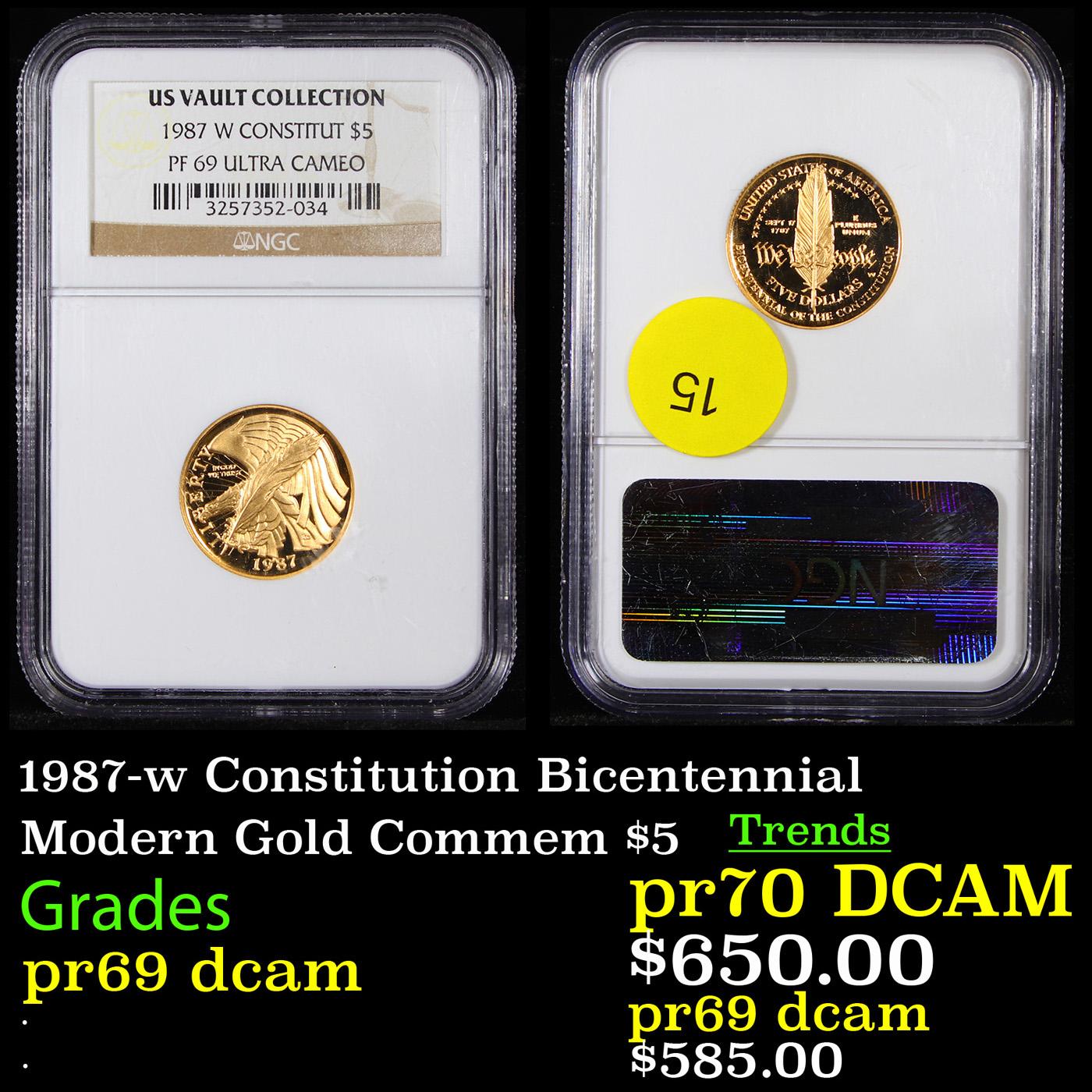 Proof NGC 1987-w Constitution Bicentennial Modern Commem $5 Gold Graded pr69 dcam By NGC