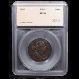 ***Auction Highlight*** 1802 1/000 S-228 Draped Bust Large Cent 1c Graded au50 By SEGS (fc)