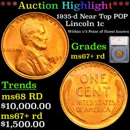 ***Auction Highlight*** 1935-d Near Top POP Lincoln Cent 1c Graded ms67+ rd By SEGS (fc)