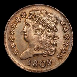 1809 Classic Head half cent 1/2c Grades Choice AU/BU Slider+