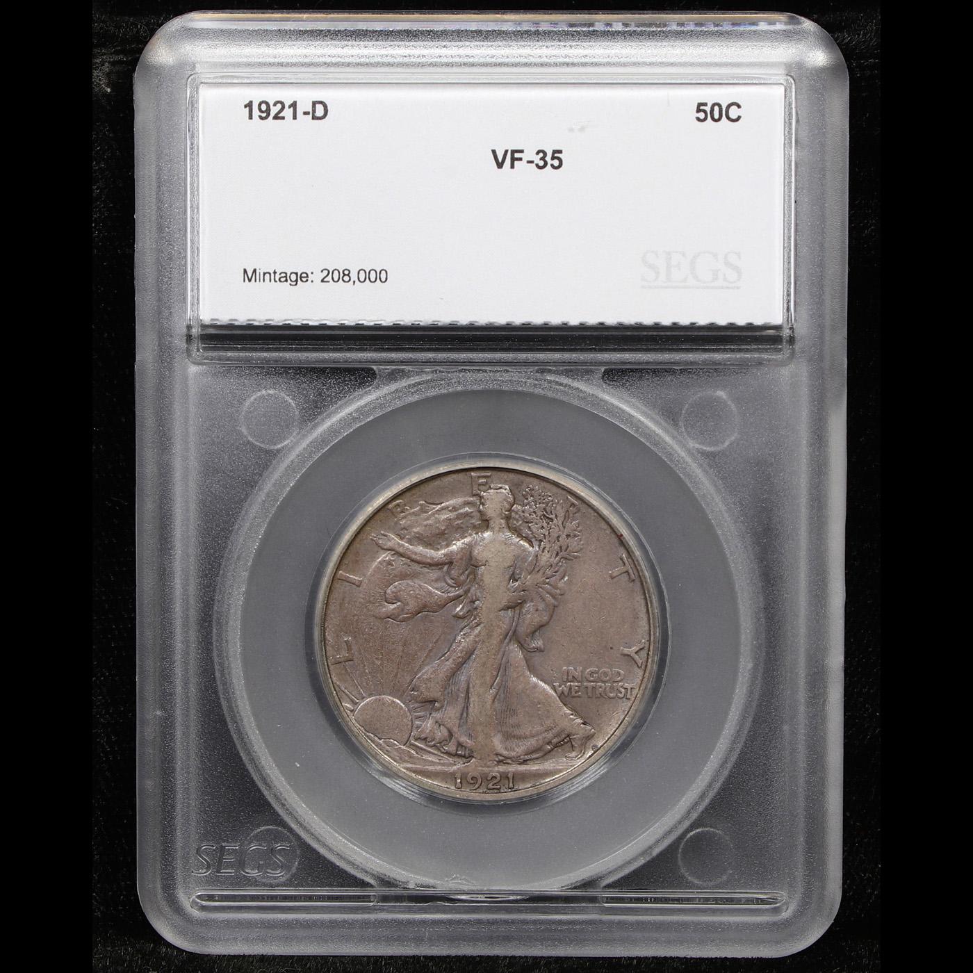 ***Auction Highlight*** 1921-d Walking Liberty Half Dollar 50c Graded vf35 By SEGS (fc)