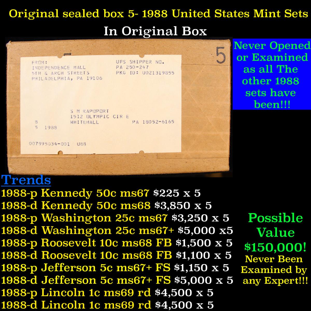 Original sealed box 5- 1988 United States Mint Sets