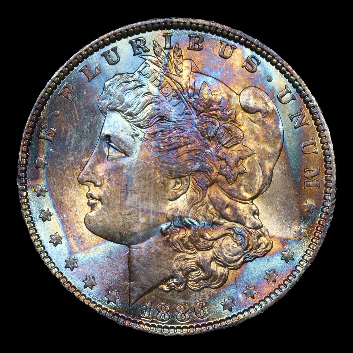 ***Auction Highlight*** 1886-p Rainbow Toned Morgan Dollar $1 Graded ms66+ By SEGS (fc)