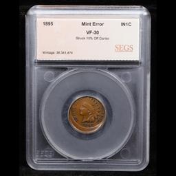 ***Auction Highlight*** 1895 Mint error Indian Cent 1c Graded vf30 By SEGS (fc)