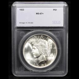 ***Auction Highlight*** 1922-p TOP POP! Peace Dollar $1 Graded ms67+ By SEGS (fc)