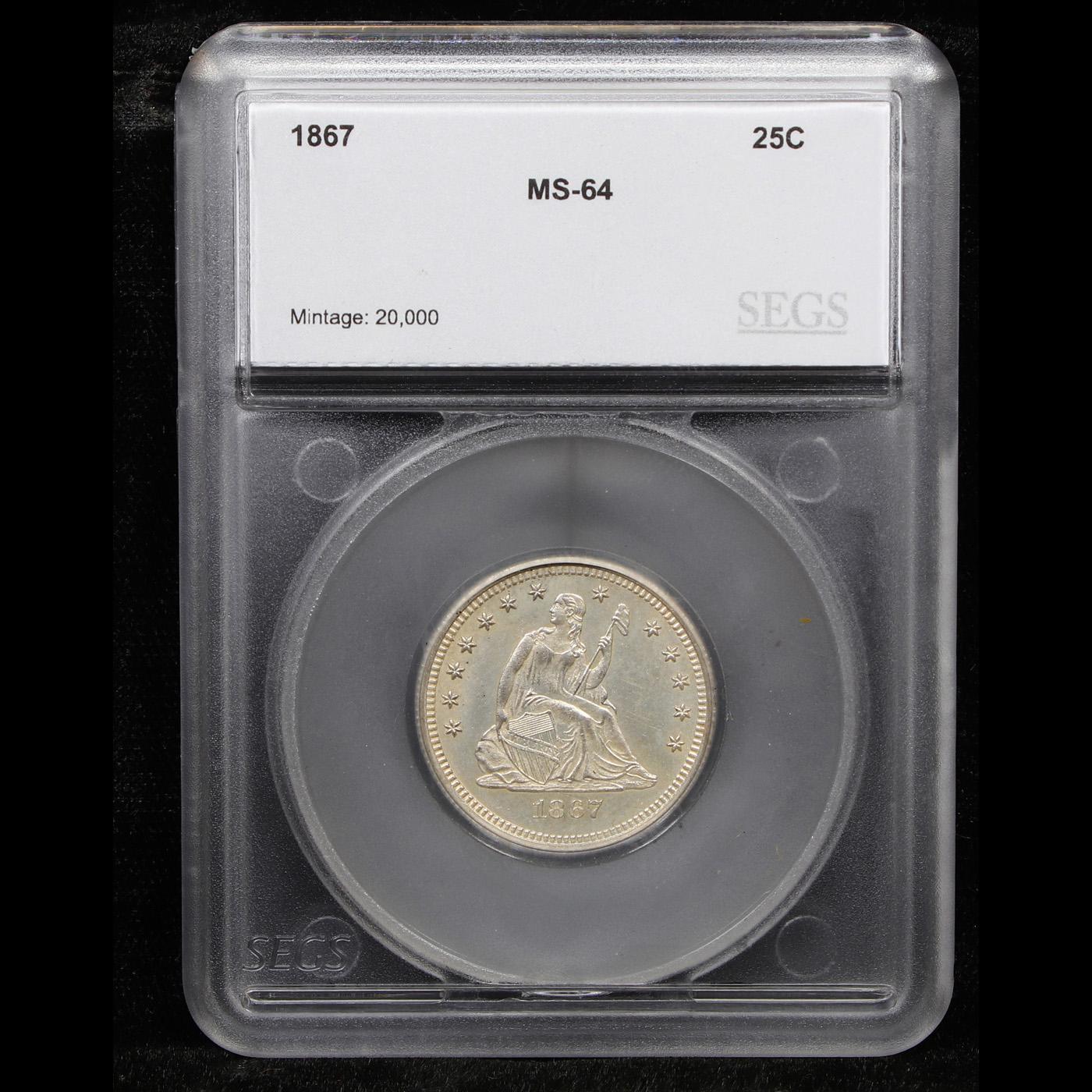 ***Auction Highlight*** 1867-p Seated Liberty Quarter 25c Graded ms64 By SEGS (fc)