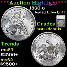 ***Auction Highlight*** 1860-o Seated Liberty Dollar $1 Graded ms63 details By SEGS (fc)