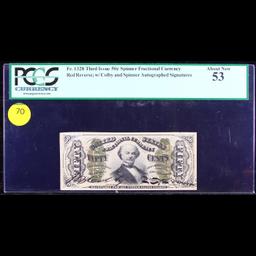 PCGS US Fractional Currency 50c Third Issue fr-1328 Spinner Red Rev Graded au53 By PCGS