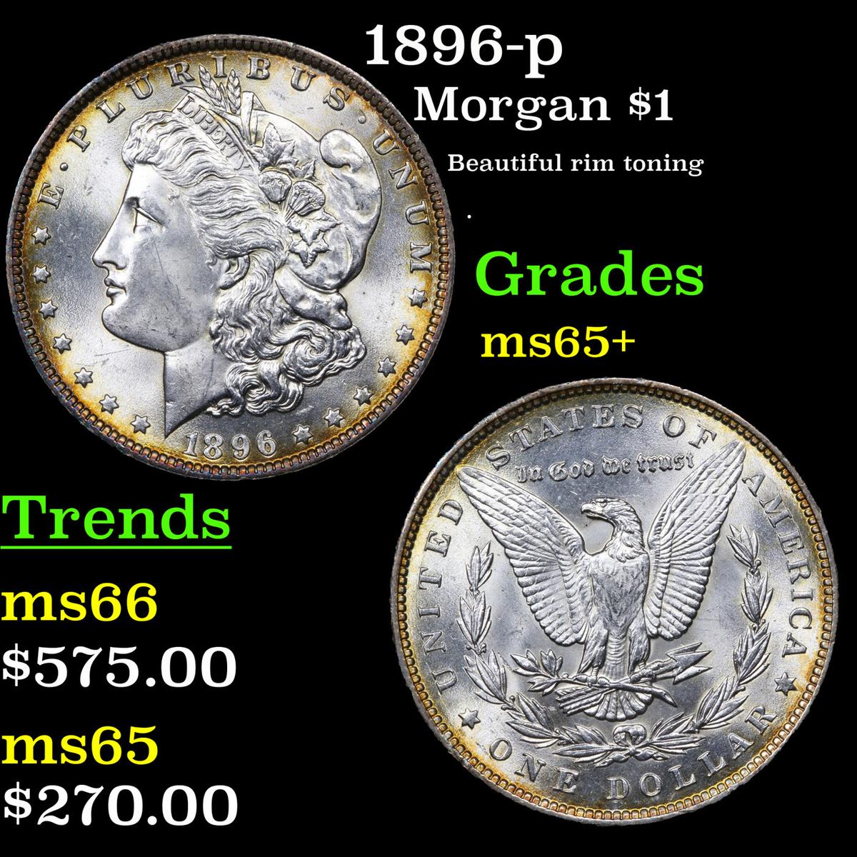 1896-p Morgan Dollar $1 Grades GEM+ Unc