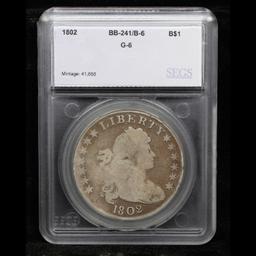 ***Auction Highlight*** 1802 BB-241 B-6 Draped Bust Dollar $1 Graded g6 By SEGS (fc)