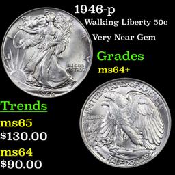 1946-p Walking Liberty Half Dollar 50c Grades Choice+ Unc